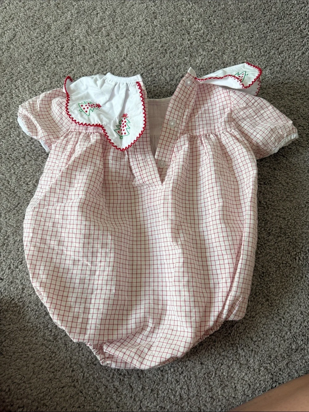 Pink Gingham Baby One-Piece with Embroidered White Collar